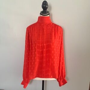 Vintage Liz Claiborne Red Blouse with Pleated Front, Sz 10